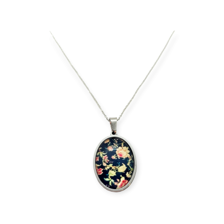 necklace steel silver vintage flowers1